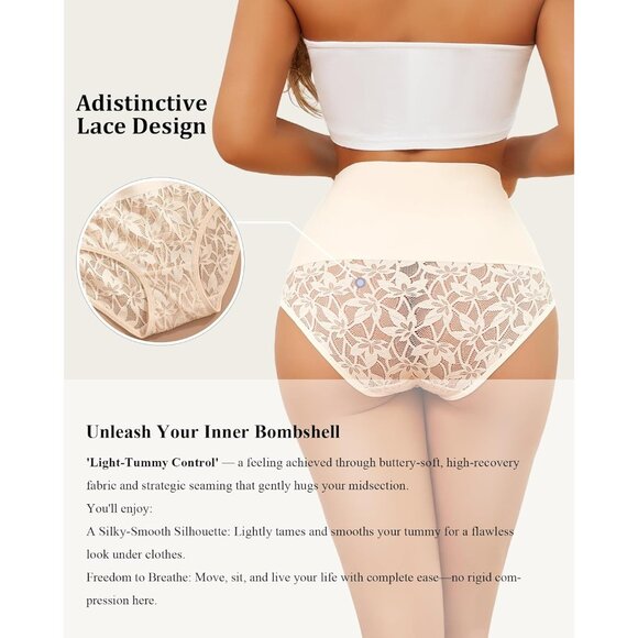 Shapewear Women Tummy Control High Waist Lace Breathable Plus Size Briefs - Picture 5 of 7